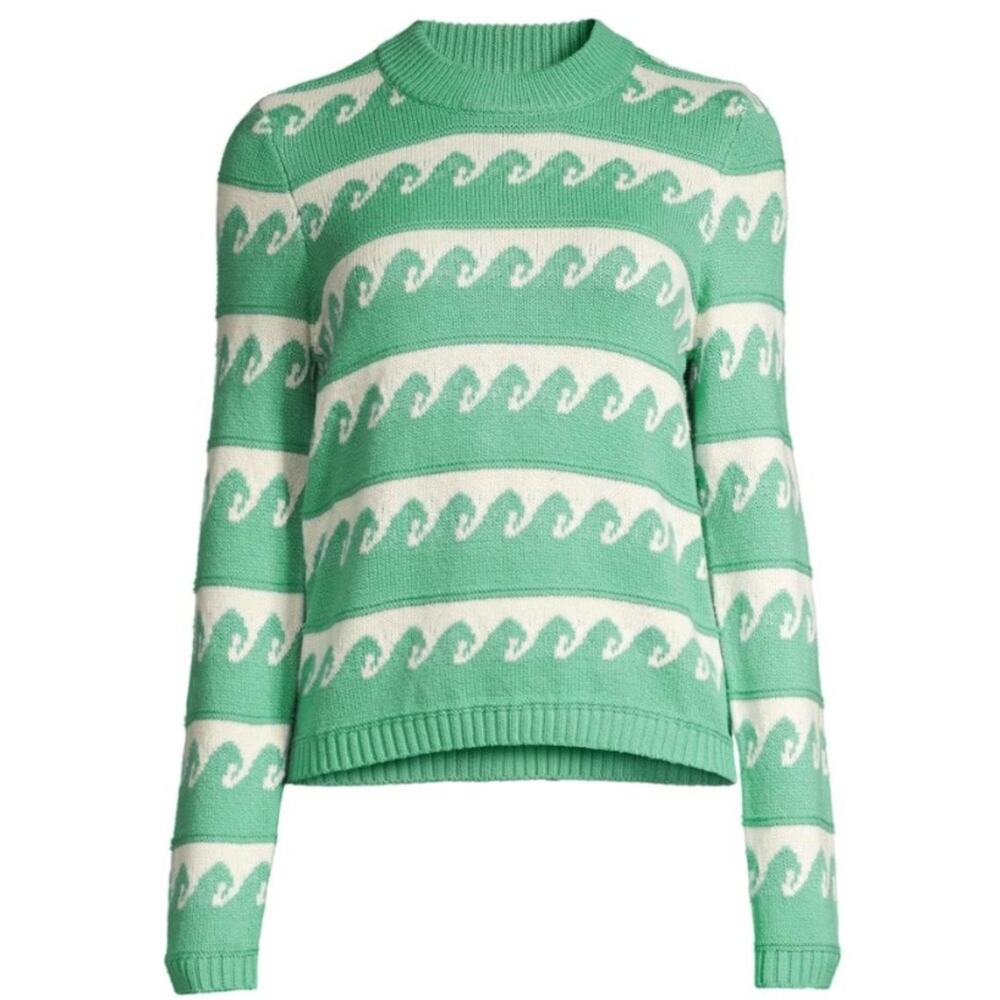 MINNIE ROSE $356 100% Cotton Wave Sweater Coastal Preppy Womens Small